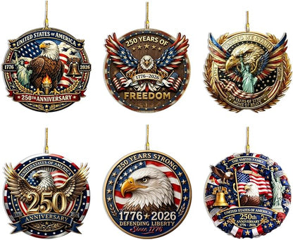 6 Pcs 4th of July 250th Anniversary Ornament 2D Acrylic 1776-2026 American by BHOOKA