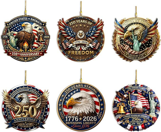 6 Pcs 4th of July 250th Anniversary Ornament 2D Acrylic 1776-2026 American by BHOOKA