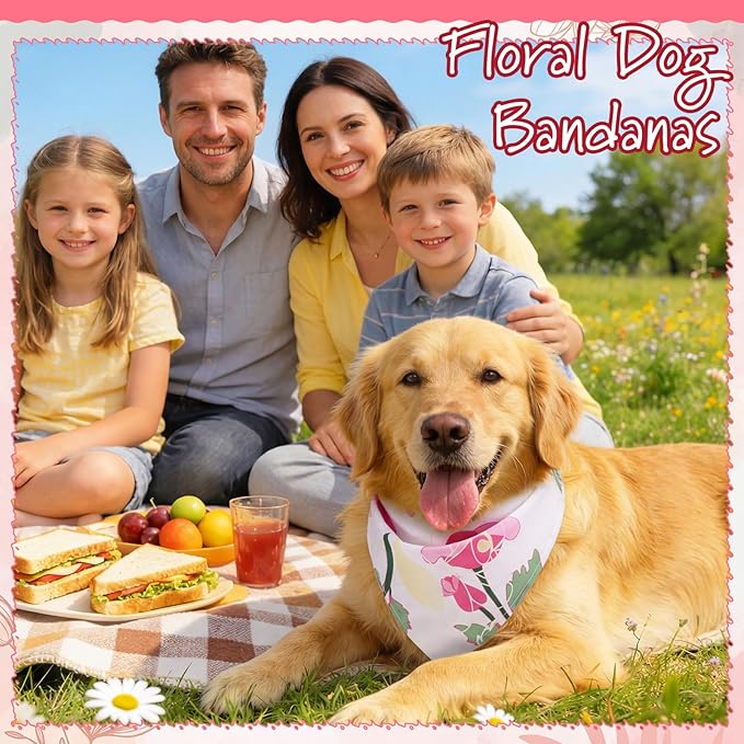 Huhumy 100 Pcs Spring Floral Dog Bandanas Bulk Pet Bibs Colorful Triangle Scarf - Image 5