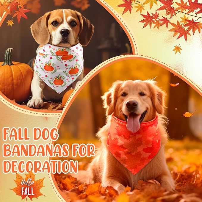 Preboun 50 Pcs Fall Thanksgiving Dog Bandana Bulk Pumpkin Maple Leaves Bandana - Image 4
