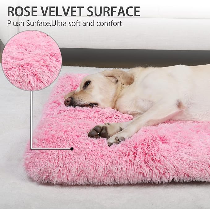 Vonabem XL Dog Bed Large Crate Pad, Washable Pink Pet Beds, Deluxe Plush Soft - Image 2