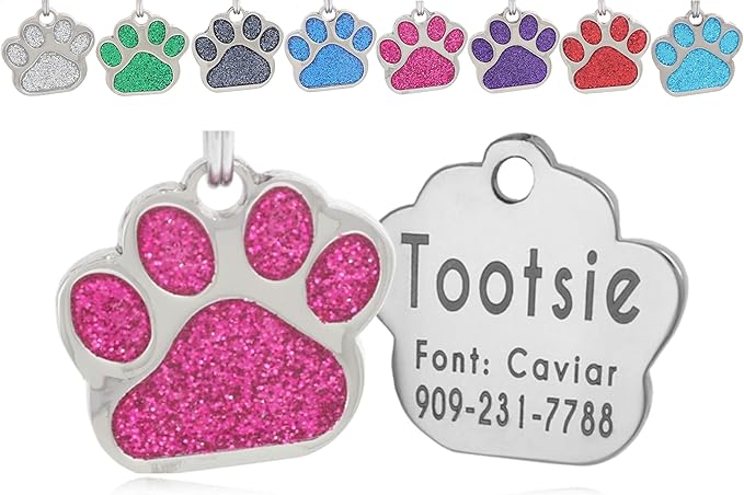Pet ID Tag, Glitter Paw Bling, Cat ID Tag, Dog ID Tag, Custom Engraved - Image 4