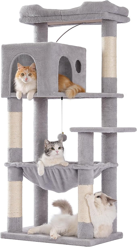 54" Cat Tree with Big Hammock 21x17” XL Cat Tower with Scratching Posts by Pawfessor