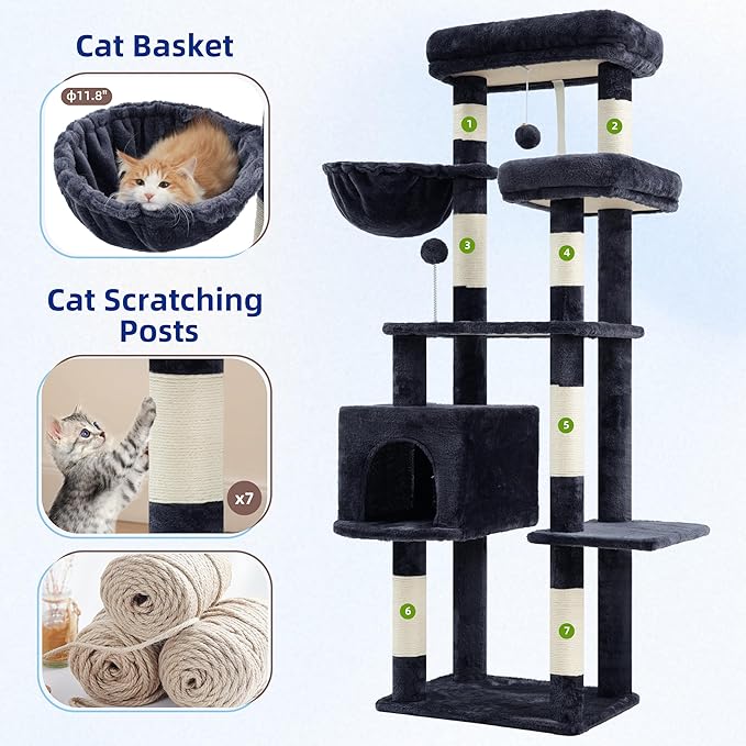 Gitelsnour Cat Tree for Indoor Cats, 55.1 inch Cat Tower - Image 5