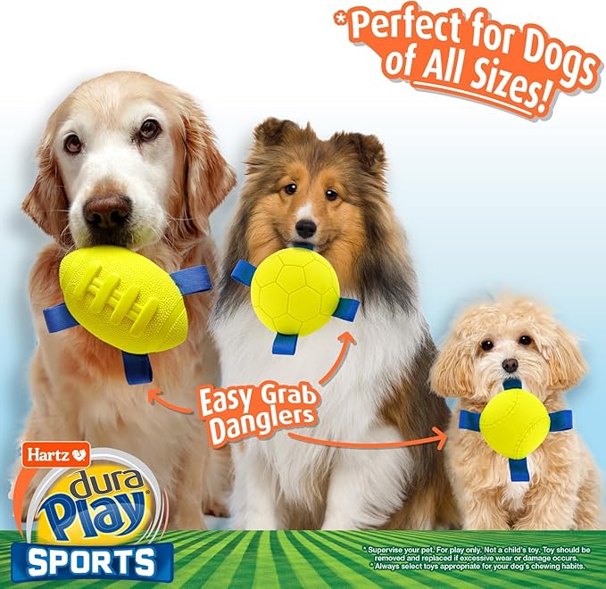 Hartz Dura Play Sports Ball Variety Dog Toy, Bacon Scented Squeaky Latex Yellow - Image 2