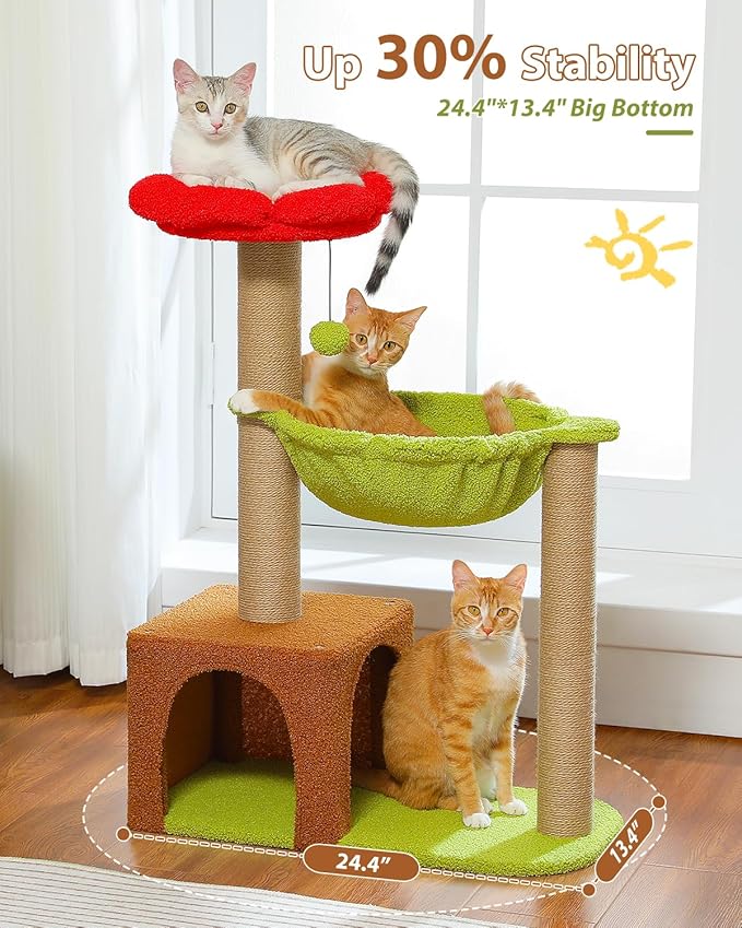 MUTTROS Flower Cat Tree with Sisal Scratching Posts, Cat Condo with Removable - Image 3