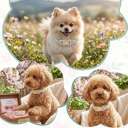Dog Collar with Pink Floral Patterns, Spring Summer Collection Green Dog Collar - Image 5