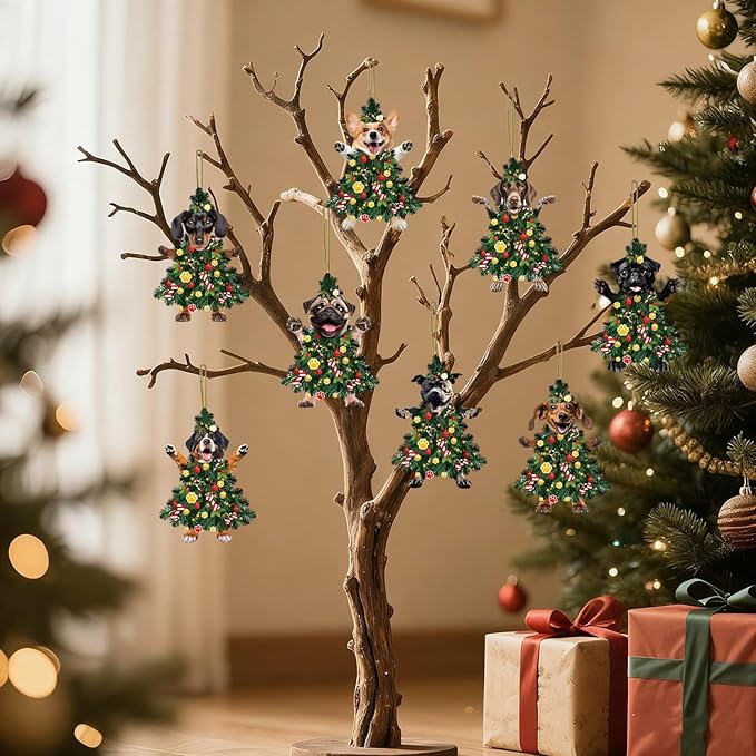 8 Pcs Christmas Tree Ornaments Acrylic Dog Hanging Ornaments - Image 2