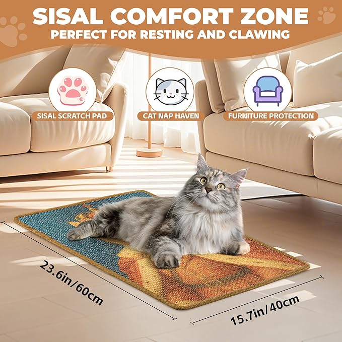 Sisal Cat Scratcher Mat, Cat Wall Scratcher - Image 2