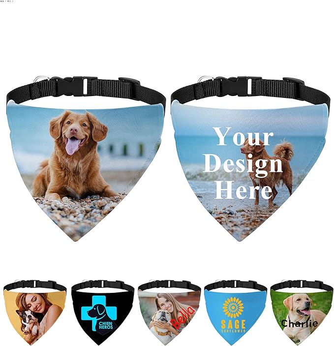 Personalized Dog Bandanas with Buckle Name Photo Logo Custom Neckwear Dog Scarf by FAMIPAWS