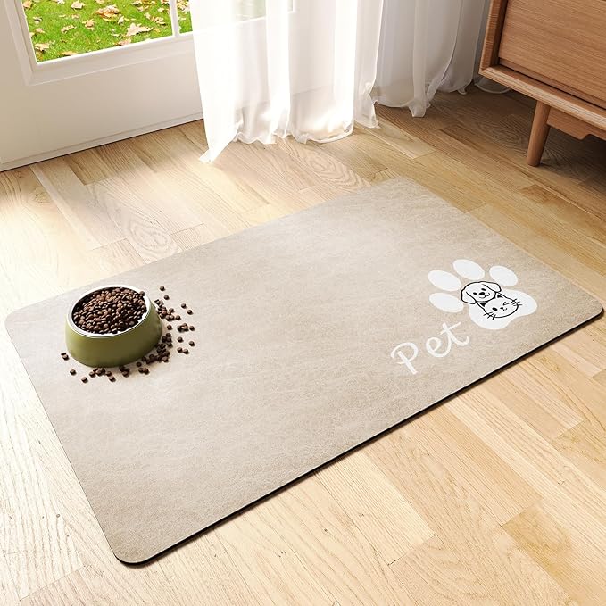 Dog Cat Feeding Mat-Absorbent Pet Bowl Mat by RUEYA