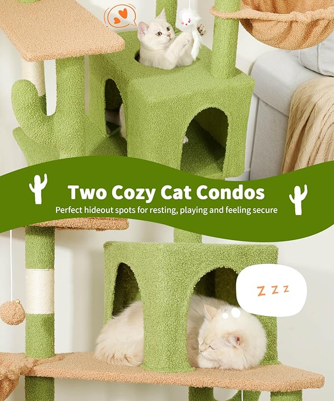 AMHANCIBLE Cactus Cat Tree, 70 Inch Tall Cat Tower - Image 3
