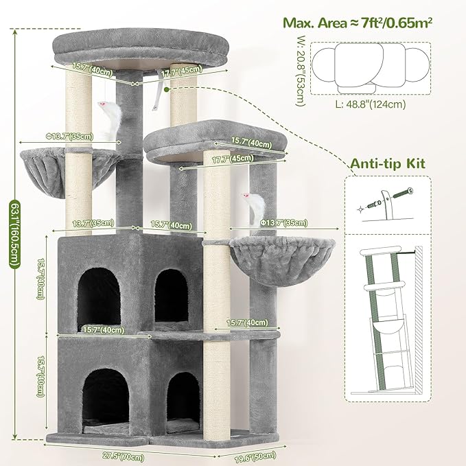 Globlazer Cat Tree Tower for Indoor Cats, Sturdy Adult Cat Tree House for Large - Image 6