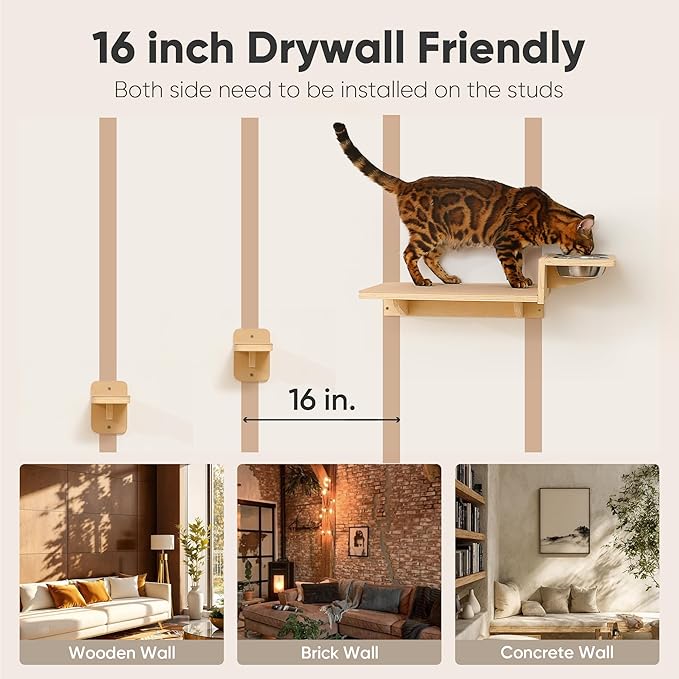 FUKUMARU Cat Wall Shelves, 3 in 1 Cats Walls Furniture Set, Food Station - Image 7