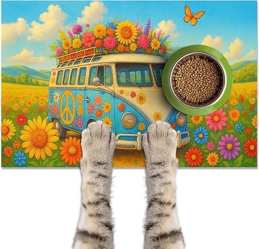 HOMETITUTE Cute Cat Feeding Mat 20" x 12", Non Slip Dog Cat Food Mat by HOMETITUTE