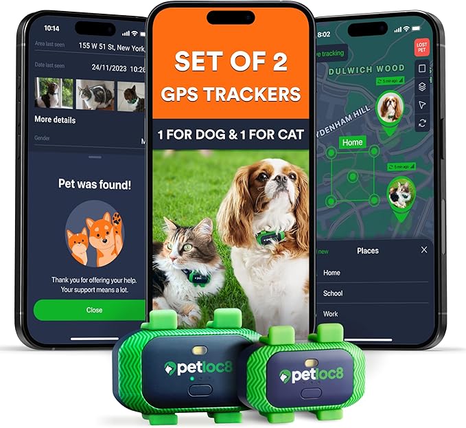 Set of 2 Pet GPS Tracker – Smallest Waterproof Pet Tracking Device by PetLoc8