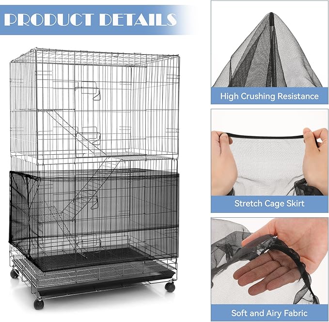 Trinkrittey Adjustable Bird Cage Seed Catcher Net Cover Elastic Band Mesh Cover - Image 3