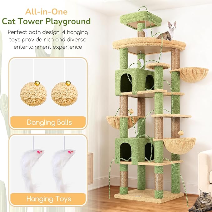 Globlazer Extra Large Cactus Cat Tree Tower, 82in Tall Heavy Duty Cat Tree - Image 5