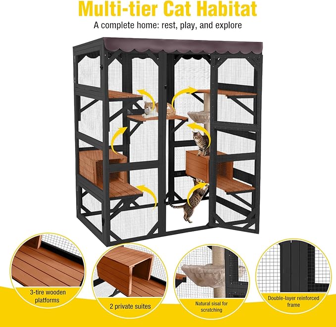 Aivituvin Large Catio Outdoor Cat Enclosure, Weatherproof 3-Tier Kitty Condo - Image 3
