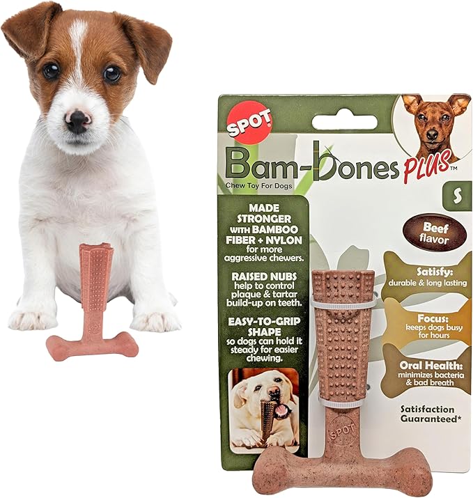 SPOT Bam-Bones Plus T Bone – Bamboo Fiber & Nylon Dog Chew Toy by SPOT