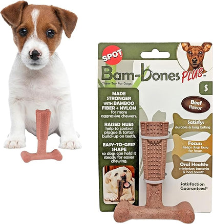 SPOT Bam-Bones Plus T Bone – Bamboo Fiber & Nylon Dog Chew Toy by SPOT