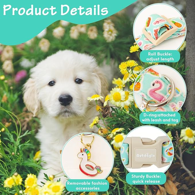 Tropical Summer Dog Collar，Handmade Cotton Puppy Collars - Image 2