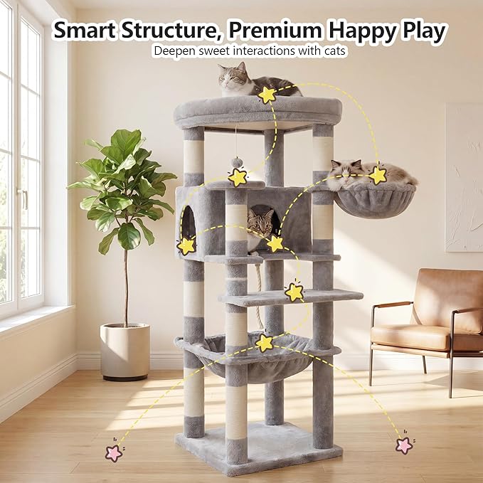 Heybly Cat Tree, 53.1-Inch Corner Stable Cat Tower - Image 9