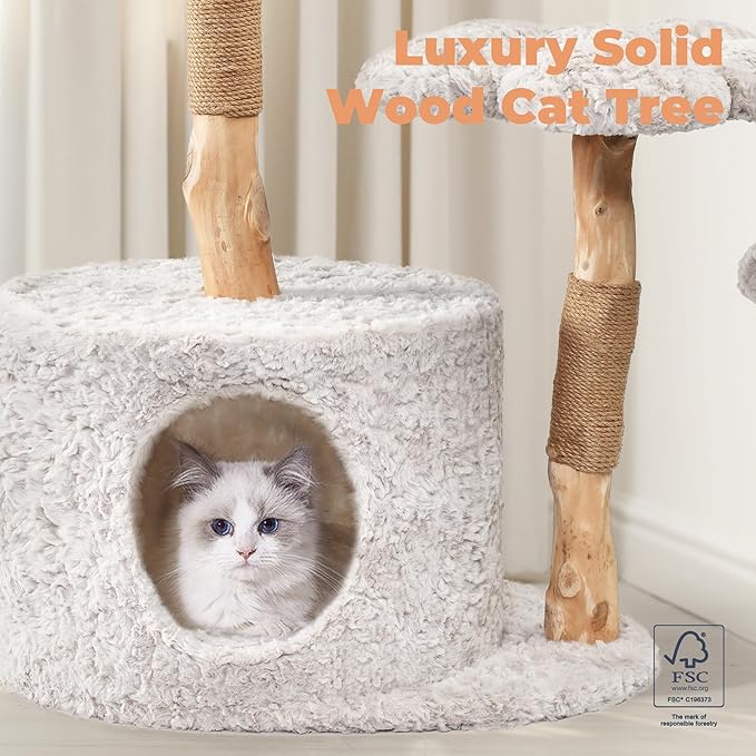 Easyego Modern Cat Tree, 39.9" Aesthetic Wood Cat Tree Tower - Image 2
