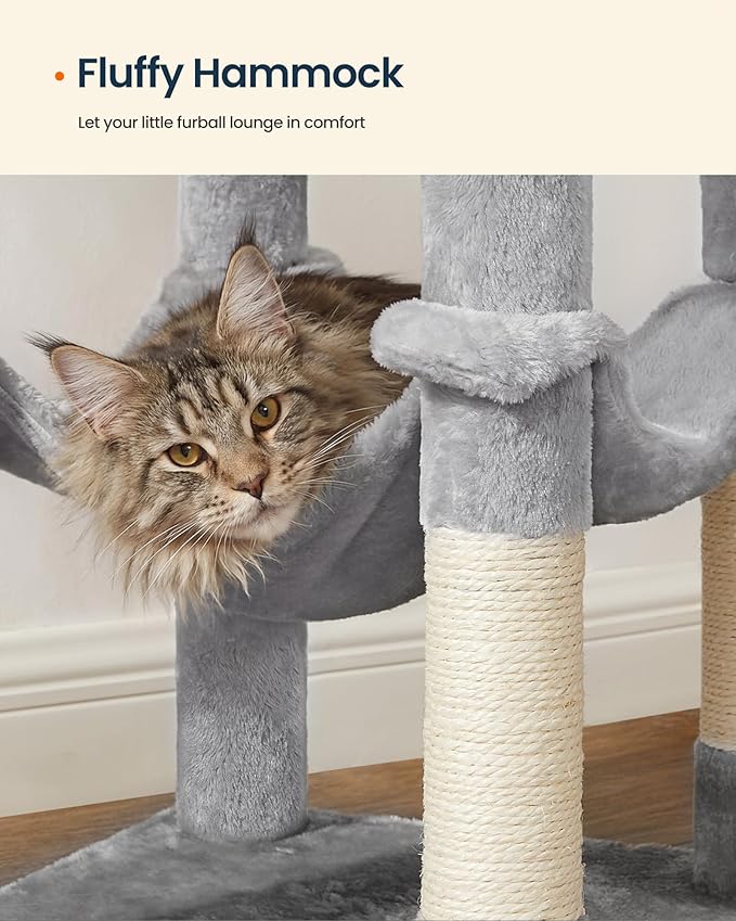 SONGMICS HOME Cat Tree for Indoor Cats, Hammock and Condo, Light Gray - Image 6