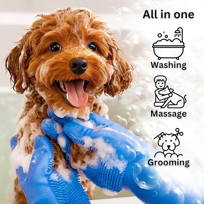 Dog Washing Gloves with Bristle Scrubbers, Reusable Silicone Gloves Ideal - Image 2