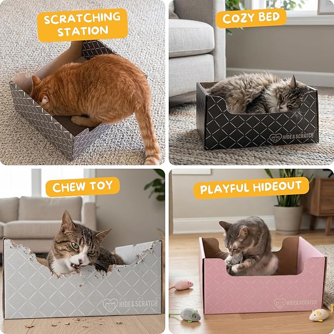 Hide & Scratch Cardboard Cat Scratcher Box & Bed - Image 7