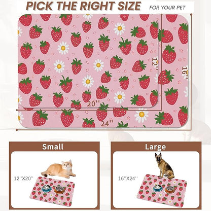 Cute Strawberry Flower Dog Cat Food Mat, Non-Slip Water Bowl Placemat, Indoor - Image 2