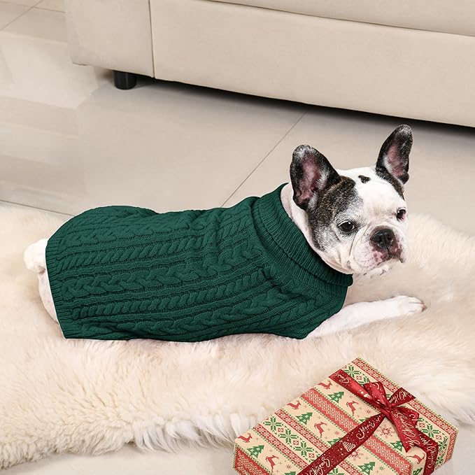 2 Pack Dog Sweaters for Medium Dogs Winter Turtleneck Pullover Cable Knit - Image 5