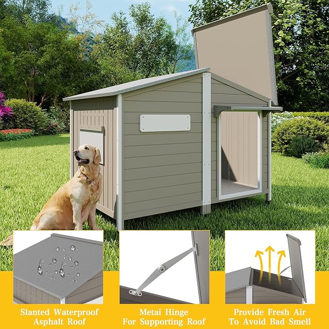 PetsCosset 55.1" L Large Dog House Outdoor & Indoor, Fir Wood Dog Kennel - Image 5