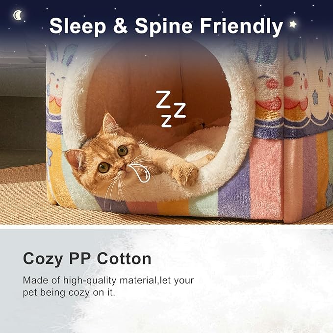 JIUPETY Cute Cat Beds for Indoor Cats, Foldable Cat House - Image 3