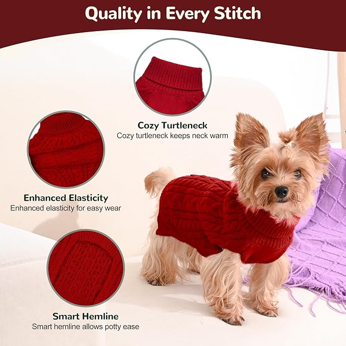 2 Pack Dog Sweaters for Small Dogs Winter Turtleneck Pullover Cable Knit Fleece - Image 3