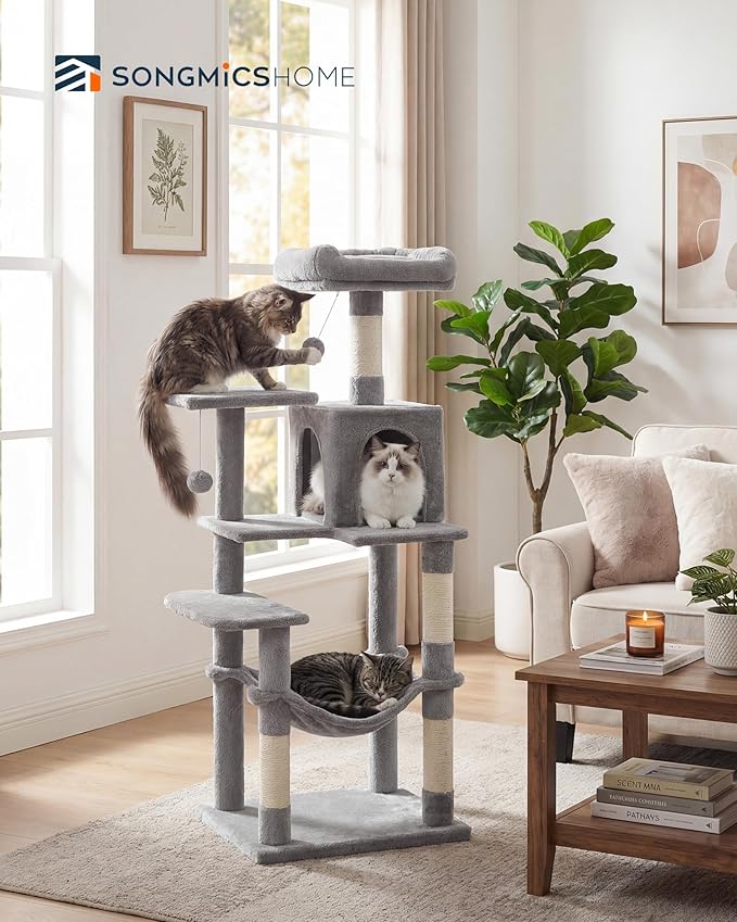 SONGMICS HOME Cat Tree for Indoor Cats, Hammock and Condo, Light Gray - Image 2