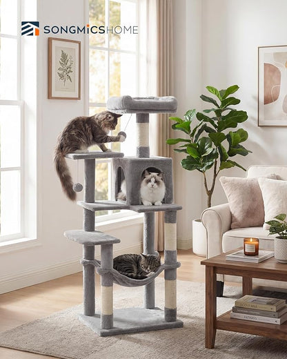 SONGMICS HOME Cat Tree for Indoor Cats, Hammock and Condo, Light Gray - Image 2