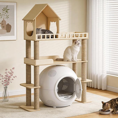 Wood Cat Tree for Automatic Litter Box, 60.2 Inch Tall Modern Cat Tree Tower by AcenovaBrandYouCanTrust%EF%BC%81