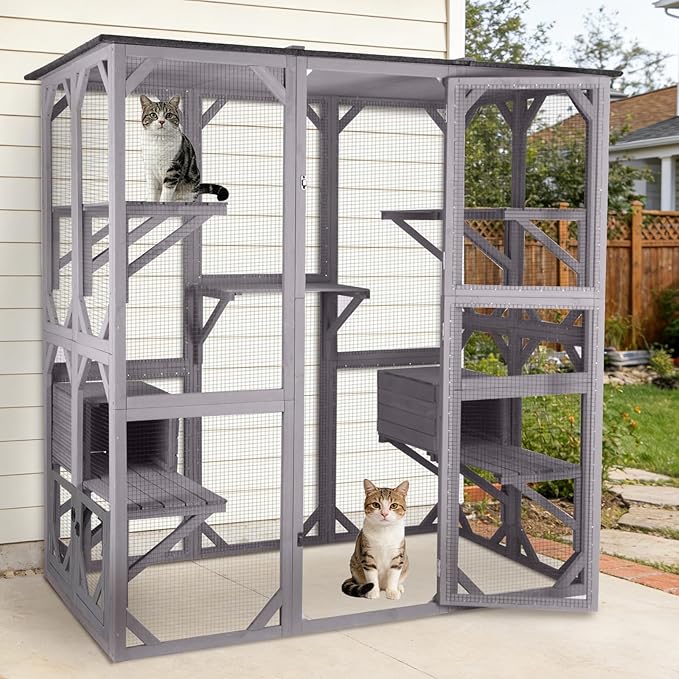 Large Catio Outdoor Cat Enclosure, 71.1’’ Cat House by JQC
