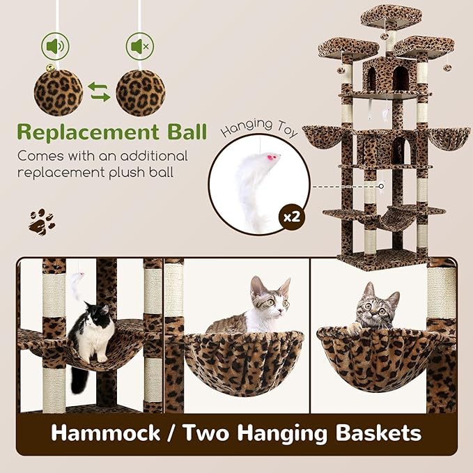 Globlazer Big Cat Tower for Indoor Cats, 80inch Cat Tower for Multiple Adult - Image 6