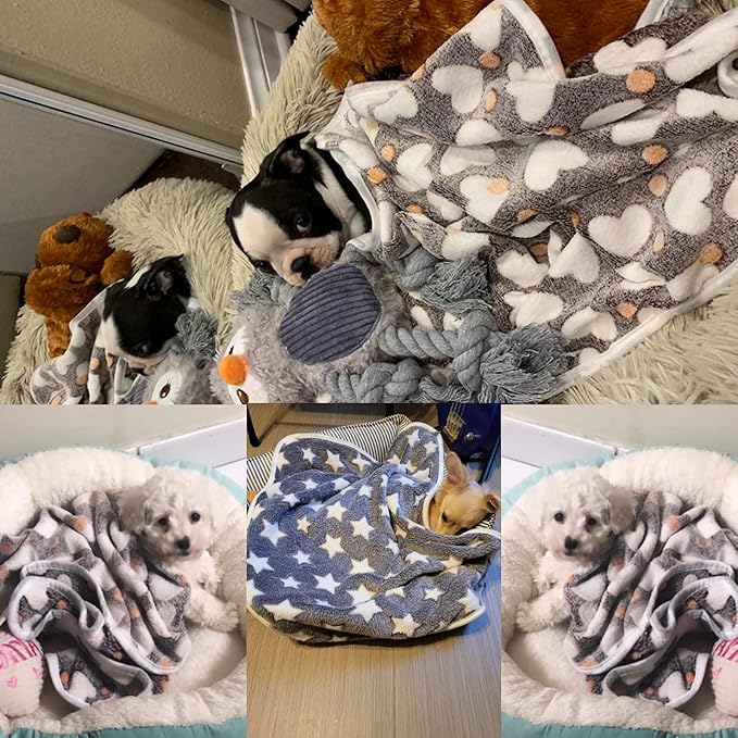 1 Pack 3 Puppy Blankets Super Soft Warm Sleep Mat Grey Cute Print Fluffy Fleece - Image 8