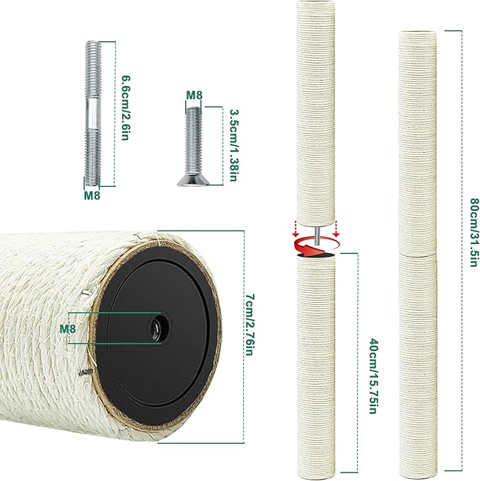 4 PCS Cat Scratching Post Replacement, 15.7in M8 Sisal Cat Tree Replacement - Image 2