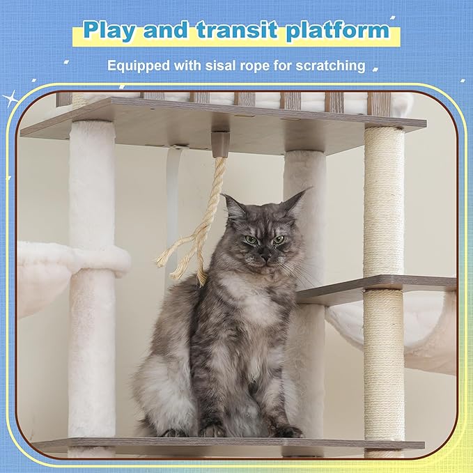 Hey-brother Wooden Cat Tree, 69.7 inch Cats Furniture Tower - Image 4