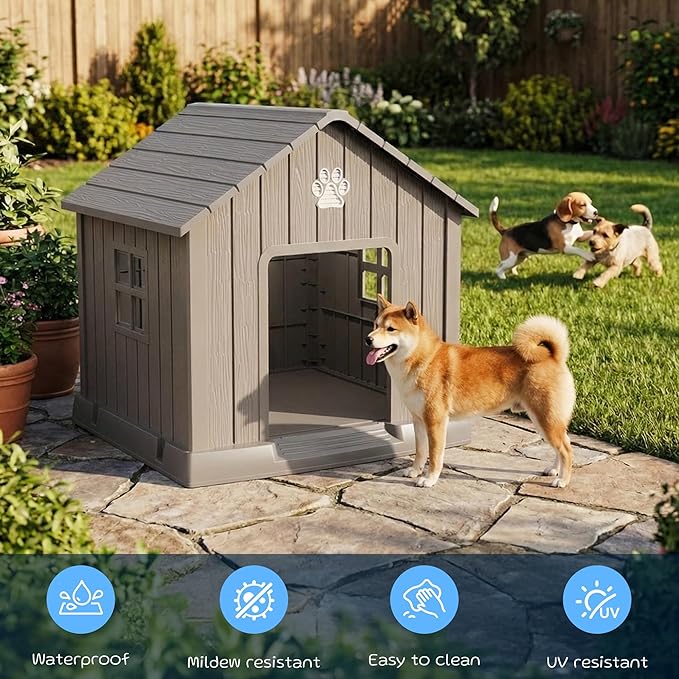 VIXZEN Dog House Outdoor, 31 Inches Weatherproof Resin Dog House Indoor Large - Image 3