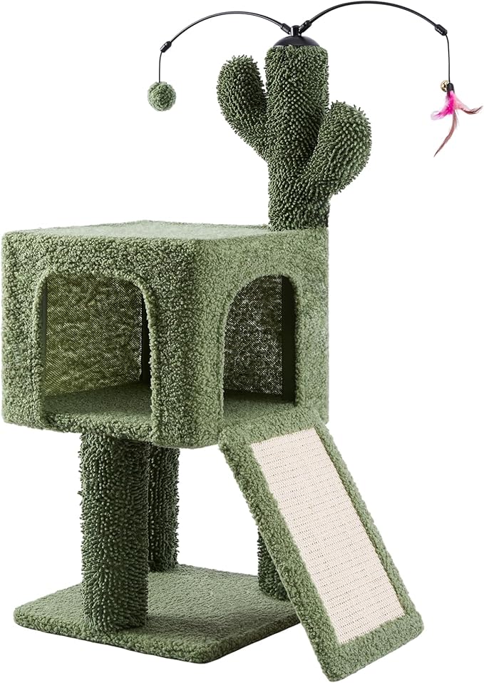 32" Cactus Cat Tree for Indoor Cats, 2-in-1 Cat House - Image 2
