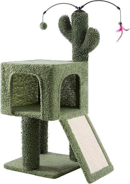 32" Cactus Cat Tree for Indoor Cats, 2-in-1 Cat House - Image 2