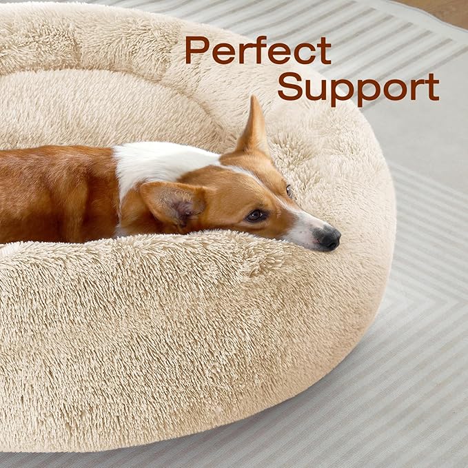 JOLLYVOGUE Dog Beds Large Sized Dog, Calming Anti-Anxiety Dog Bed, Fluffy Donut - Image 2