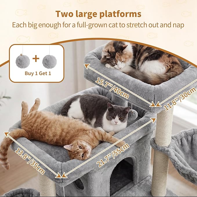 Heybly Cat Tree with Reinforced Big Base, 41.3-Inch Sturdy Cat Tower - Image 2