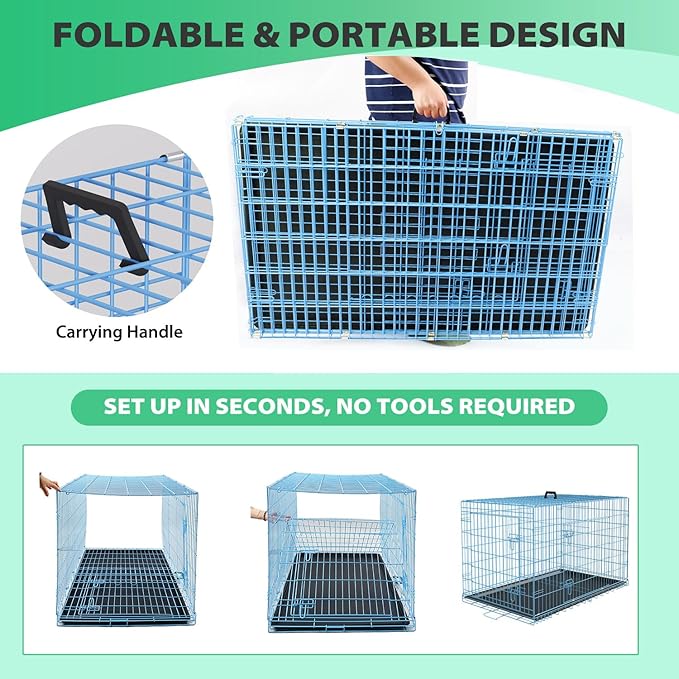 BestPet | Dog Crate | 18" | Blue | Foldable Metal Kennel - Image 6